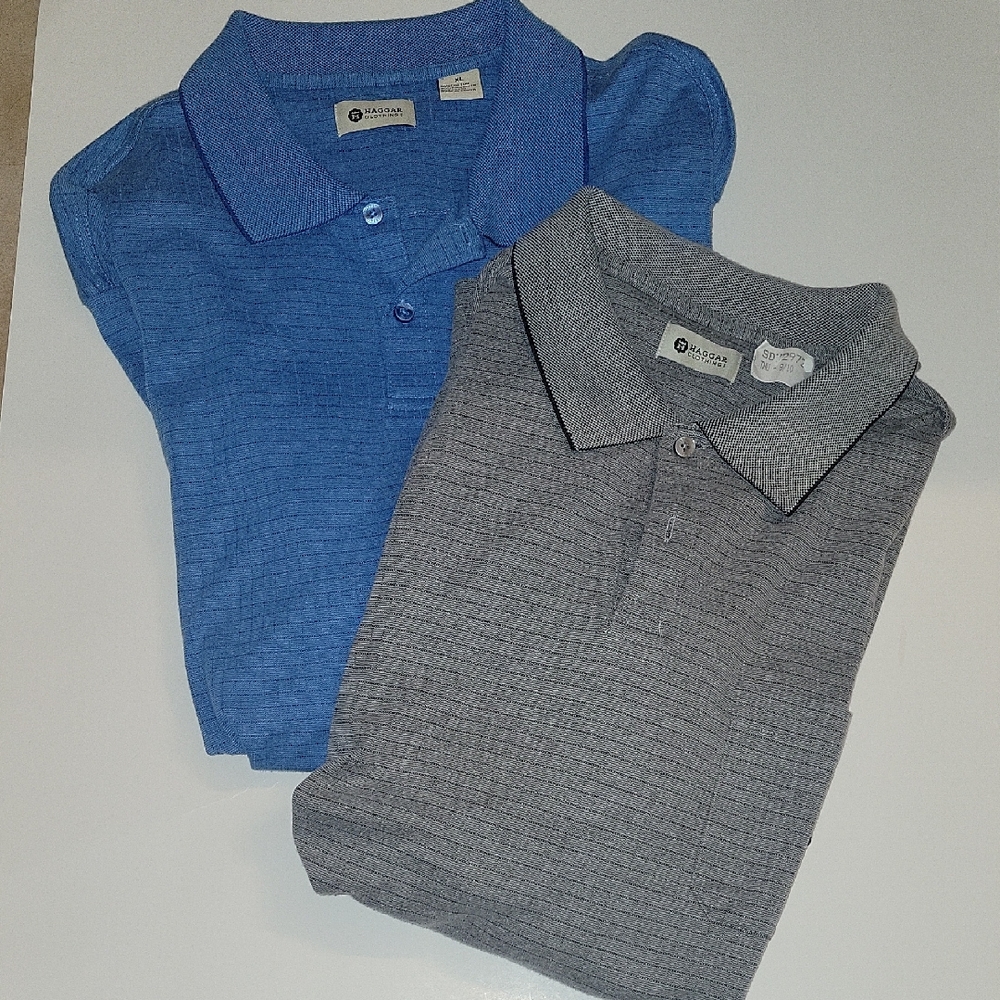 HAGGAR CLOTHING 2 XL  MENS POLO SHORT SLEEVE SHIRTS 2 GREAT CONDITION